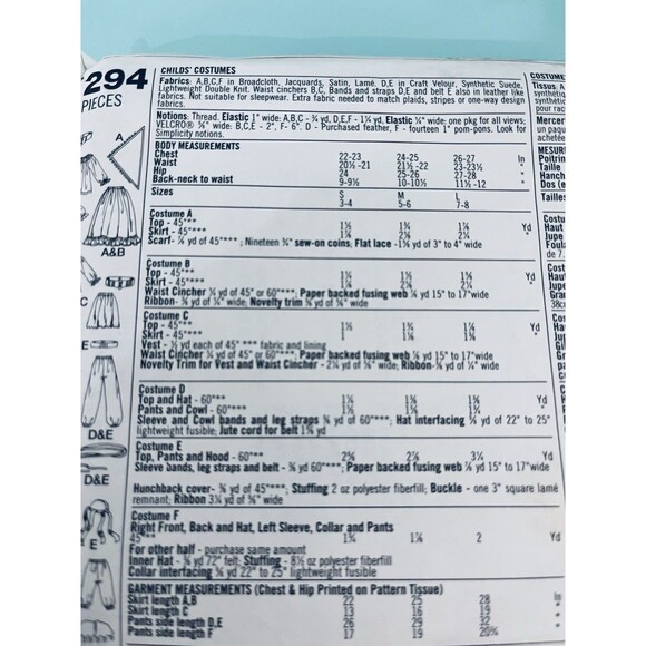 Simplicity 7294 CHILD Pirate Gypsy Hunchback Jester Costume Pattern UNCUT - Picture 5 of 7